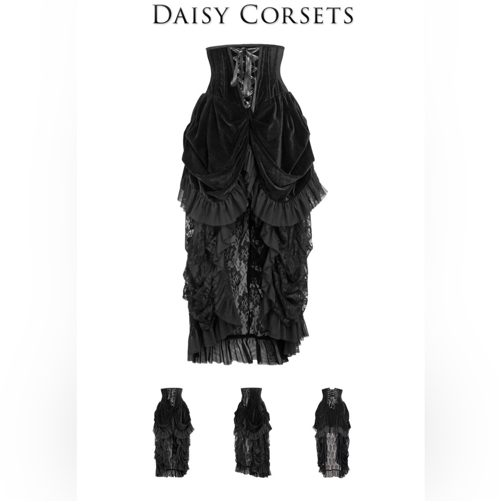 🆕🖤 Daisy Corsets Sexy Cincher Underbust Bustle Skirt, Velvet & Lace, 2XL
